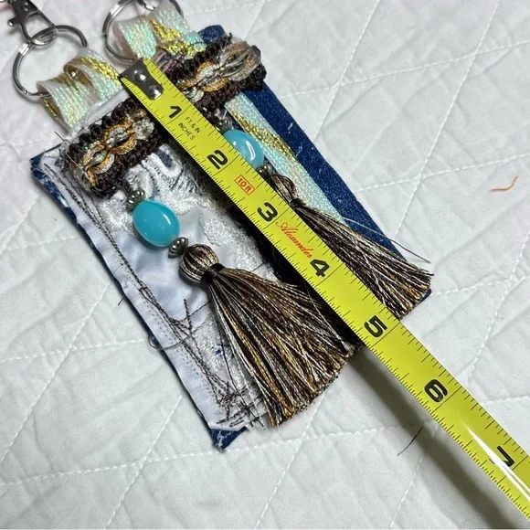 Handmade Boho Necklace Purse Fabric Wallet Beaded Fringe Artisan Signed - Picture 9 of 12